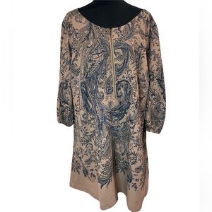 Scoop neck zipper front tunic smock 3/4 sleeve knee length lightweight dress